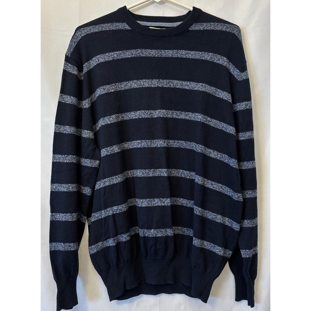 Blue Striped Mens Cotton Cashmere Sweater L Ski‎ Weatherproof Original Vintage